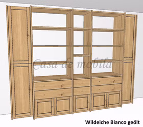 Massivholz Bücherregal mit Türen und schubladen 310x236x46/33cm CONTRA wildeiche massiv bianco geölt, 6-Projekt268 Casa de mobila Goslar
