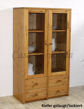 Highboard Vitrinenschrank niedrig kiefer massiv gelaugt lackiert honig CONTRA casademobila