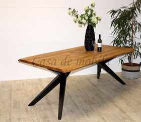 Esstisch 200x75x100cm PLATON Wildeiche massiv geölt Design-Gestell