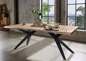 Massivholz Esstisch PLATO Wildeiche massiv geölt industrial metall