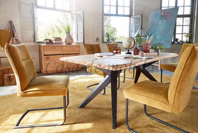 Holz Tisch Esstisch 200x75x100cm PLATOlight Wildeiche massiv geölt industrie metall