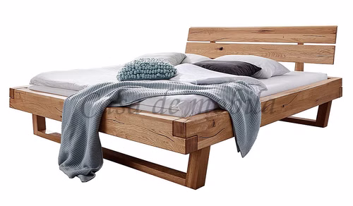 Massivholz Doppelbett mit Holzkufen 180x200x39cm Wildeiche massiv natur geölt Casa de mobila Goslar