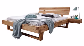 Holzbett mit Holzkufen 180x200x39cm Wildeiche massiv natur geölt Casa de mobila Goslar