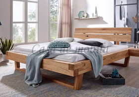 Massivholz Doppelbett mit Holzkufen 180x200x39cm Wildeiche massiv natur geölt Casa de mobila Goslar