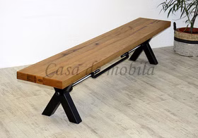 Holzbank Roma 240 cm rustikale Eiche natur KANSAS industrial Metallgestell schwarz casademobila Goslar