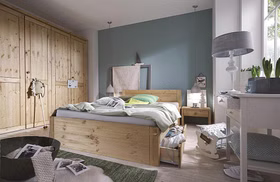 Vollholz Schubladenbett 100x200 RAUNA Kiefer massiv gelaugt geölt