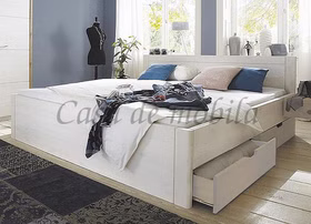 Massivholz Schubkastenbett holz 100x200 cm RAUNA Kiefer massiv weiß lasiert casademobila