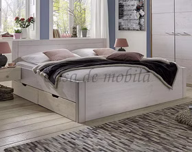 Massivholz Schubladenbett holz 100x200 cm RAUNA Kiefer massiv weiß lasiert casademobila