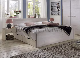 Echtholz Schubladenbett 100x200 cm RAUNA Kiefer massiv weiß lasiert casademobila