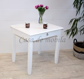 Küchentisch klein mit schubladen DECOR 80x80x65cm Pappel massiv weiß lackiert von Casademobila Goslar