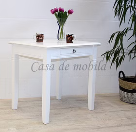 tisch klein mit schubladen DECOR 80x80x65cm Pappel massiv weiß lackiert von Casademobila Goslar
