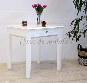 kleiner Esstisch mit schubladen DECOR 80x80x65cm Pappel massiv weiß lackiert von Casademobila Goslar