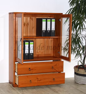 Massivholz Anrichte Schrank mit Glastüren und Schubladen CONTRA 89x122x33cm Kirschbaumfarben Casa de mobila Goslar Massivholz Anrichte Schrank mit Glastüren und Schubladen CONTRA 89x122x33cm Kirschbaumfarben Casa de mobila Goslar
