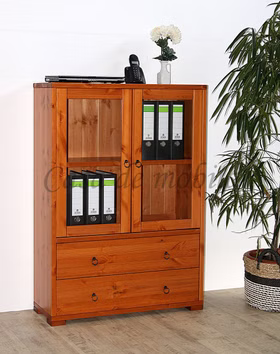 Massivholz Büroschrank mit Glastüren und Schubladen CONTRA 89x122x33cm kiefer massiv kirschfarben lackiert Casa de mobila Goslar Massivholz Büroschrank mit Glastüren und Schubladen CONTRA 89x122x33cm kiefer massiv kirschfarben lackiert Casa de mobila Goslar