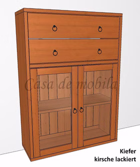 Massivholz Anrichte Schrank mit Glastüren und Schubladen CONTRA 89x122x33cm Kirschfarben Casa de mobila Goslar Massivholz Anrichte Schrank mit Glastüren und Schubladen CONTRA 89x122x33cm Kirschfarben Casa de mobila Goslar