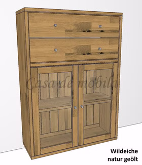 Massivholz Anrichte Schrank mit Glastüren und Schubladen CONTRA 89x122x33cm Wildeiche massiv natur geölt Casa de mobila Goslar Massivholz Anrichte Schrank mit Glastüren und Schubladen CONTRA 89x122x33cm Wildeiche massiv natur geölt Casa de mobila Goslar
