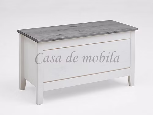 Massivholz Truhe klein 86x47x38cm EVA Kiefer massiv 2farbig weiß lasiert / grau lackiert Casa de mobila Goslar