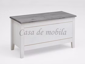 Massivholz Wäschetruhe klein 86x47x38cm EVA Kiefer massiv 2farbig weiß lasiert / grau lackiert Casa de mobila Goslar