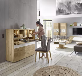 Sekretär 120x127x47cm Home Office Ramos geölt Massivholz Schreibschrank mit Beleuchtung Ramos 120x127x47cm Asteiche massiv Bianco geölt Casa de mobila Goslar