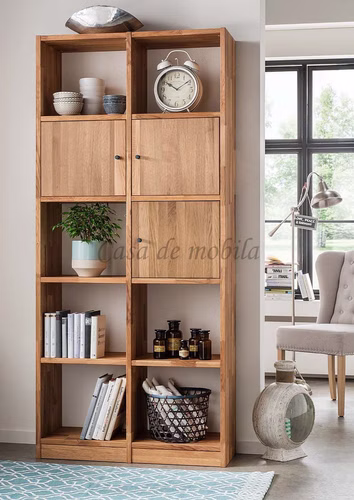 Massivholz Bücherregal mit 3 Holztüren 92x202x34cm Grit Wildeiche massiv natur geölt, 502+3x91-92 Casa de mobila Goslar