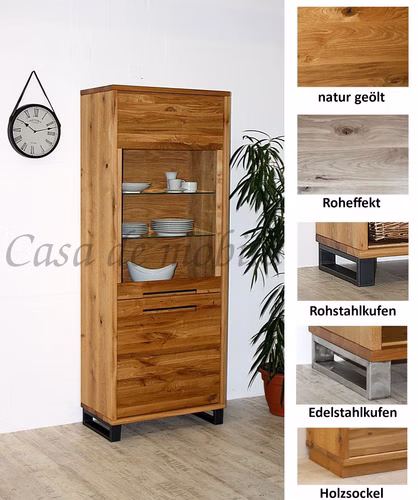 Vitrine schmal links SOUL 75x195x42cm Rustikal Wildeiche geölt Vitrine industrial stil links 75x195x42cm SOUL Rustikal Wildeiche massiv natur geölt Casademobila Goslar