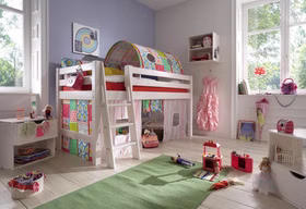 Hochbett 210x117x123cm INFANSKIDS halbhoch Kiefer massiv weiß lasiert Hochbett 210x117x123cm INFANSKIDS halbhoch Kiefer massiv weiß lasiert