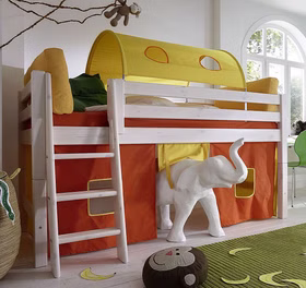 Hochbett 210x117x123cm INFANSKIDS halbhoch Kiefer massiv weiß lasiert Hochbett 210x117x123cm INFANSKIDS halbhoch Kiefer massiv weiß lasiert
