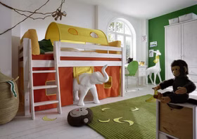 Hochbett 210x117x123cm INFANSKIDS halbhoch Kiefer massiv weiß lasiert Hochbett 210x117x123cm INFANSKIDS halbhoch Kiefer massiv weiß lasiert