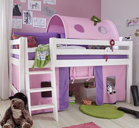 Hochbett 210x117x123cm INFANSKIDS halbhoch Kiefer massiv weiß lasiert Hochbett 210x117x123cm INFANSKIDS halbhoch Kiefer massiv weiß lasiert