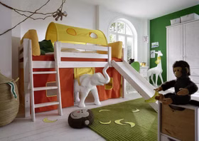 Hochbett 210x117x230cm INFANSKIDS halbhoch Kiefer massiv weiß lasiert Hochbett 210x117x230cm INFANSKIDS halbhoch Kiefer massiv weiß lasiert