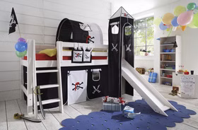 Hochbett 210x117x230cm INFANSKIDS halbhoch Kiefer massiv weiß lasiert