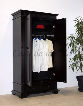 Massivholz Garderobenschrank 2türig mit Schublade 110x205x58cm DAHLIA Fichte massiv dunkelbraun kolonial von Casademobila Goslar Massivholz Garderobenschrank 2türig mit Schublade 110x205x58cm DAHLIA Fichte massiv dunkelbraun kolonial von Casademobila Goslar