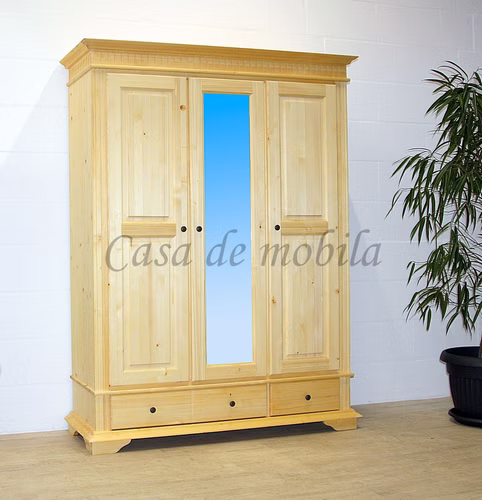 Massivholz Kleiderschrank mit spiegel 154x205x58cm DAHLIA 3türig Fichte massiv natur geölt von Casademobila Goslar Massivholz Kleiderschrank mit spiegel 154x205x58cm DAHLIA 3türig Fichte massiv natur geölt von Casademobila Goslar