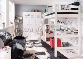 Massivholz Kinderbett mit Schreibtischplatte INFANSKIDS 210x180x135cm Kiefer massiv weiß lasiert Casademobila Goslar Massivholz Kinderbett mit Schreibtischplatte INFANSKIDS 210x180x135cm Kiefer massiv weiß lasiert Casademobila Goslar