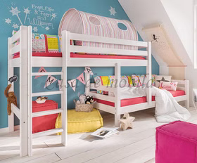 Etagenbett 217x140x110cm INFANSKIDS mittelhoch Kiefer massiv weiß lasiert Etagenbett 217x140x110cm INFANSKIDS mittelhoch Kiefer massiv weiß lasiert