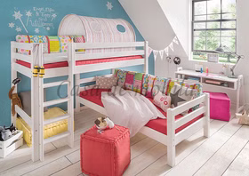 Etagenbett 217x140x110cm INFANSKIDS mittelhoch Kiefer massiv weiß lasiert Etagenbett 217x140x110cm INFANSKIDS mittelhoch Kiefer massiv weiß lasiert