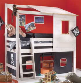 Hochbett 210x231x123cm INFANSKIDS halbhoch Kiefer weiß / gelaugt