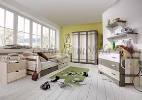 Schubladenbett 90x200 INFANSKIDS Kiefer massiv weiß / Multicolor