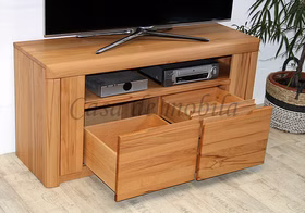 TV-Lowboard abgerundet 128x62x40cm HORIZONT Kernbuche geölt Fernsehkommode mit große schubladen 128x62x40cm HORIZONT Kernbuche massiv geölt Casa de mobila Goslar