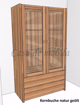 Vitrine 89x159x46cm CONTRA Massivholz Vitrinenschrank mit 2 schubladen CONTRA 89x159x46 cm kernbuche massiv geölt Casa de mobila Goslar