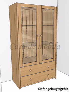 Vitrine 89x159x46cm CONTRA Massivholz Vitrinenschrank mit 2 schubladen CONTRA 89x159x46 cm kiefer massiv gelaugt geölt Casa de mobila Goslar