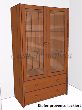 Vitrine 89x159x46cm CONTRA Massivholz Vitrinenschrank mit 2 schubladen CONTRA 89x159x46 cm kiefer massiv bernsteinfarben lackiert Casa de mobila Goslar