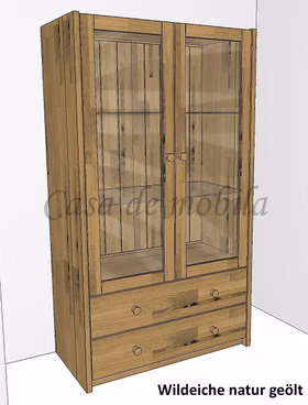 Vitrine 89x159x46cm CONTRA Massivholz Vitrinenschrank mit 2 schubladen CONTRA 89x159x46 cm Wildeiche massiv natur geölt Casa de mobila Goslar