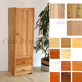 Schmaler Wäscheschrank CONTRA 47x159x46cm massivholz kiefer, kernbuche, wildeiche natur oder Bianco geölt Casa de mobila Goslar
