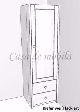 Schmaler Hochschrank CONTRA 47x159x46cm massivholz kiefer massiv weiß lackiert Casa de mobila Goslar