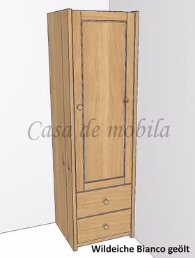 Schmaler geschirrschrank CONTRA 47x159x46cm massivholz Wildeiche massiv Bianco geölt Casa de mobila Goslar