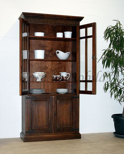 Vitrine 108x214x46cm SIESTA Pinien nussbaumfarben lackiert