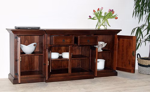 Massivholz Sideboard 195x84x46cm Siesta Pinie massiv dunkelbraun nussbaumfarben kolonial Casademobila Goslar