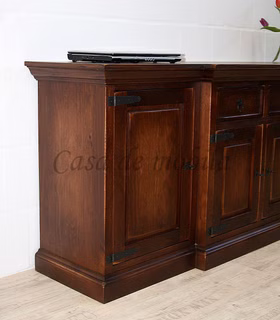 Vollholz Sideboard 195x84x46cm Siesta dunkelbraun nussbaumfarben kolonial Casademobila Goslar