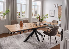 Ausziehtisch 160/245x76x90cm, Metallbeine Wildeiche massiv geölt Massivholz Esstisch ausziehbar 160x90 auf 245x90 Wildeiche massiv geölt Metallgestell casademobila Goslar